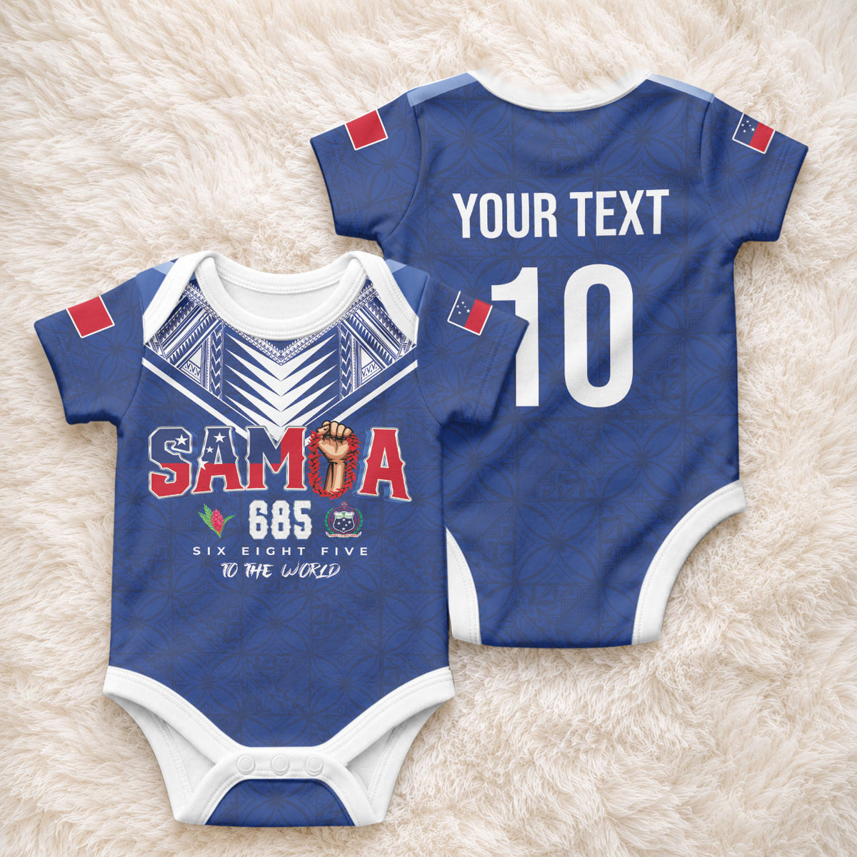 Samoa Rugby Custom Baby Onesie Six Eight Five to The World - Pacific Motif LT03 - Polynesian Pride