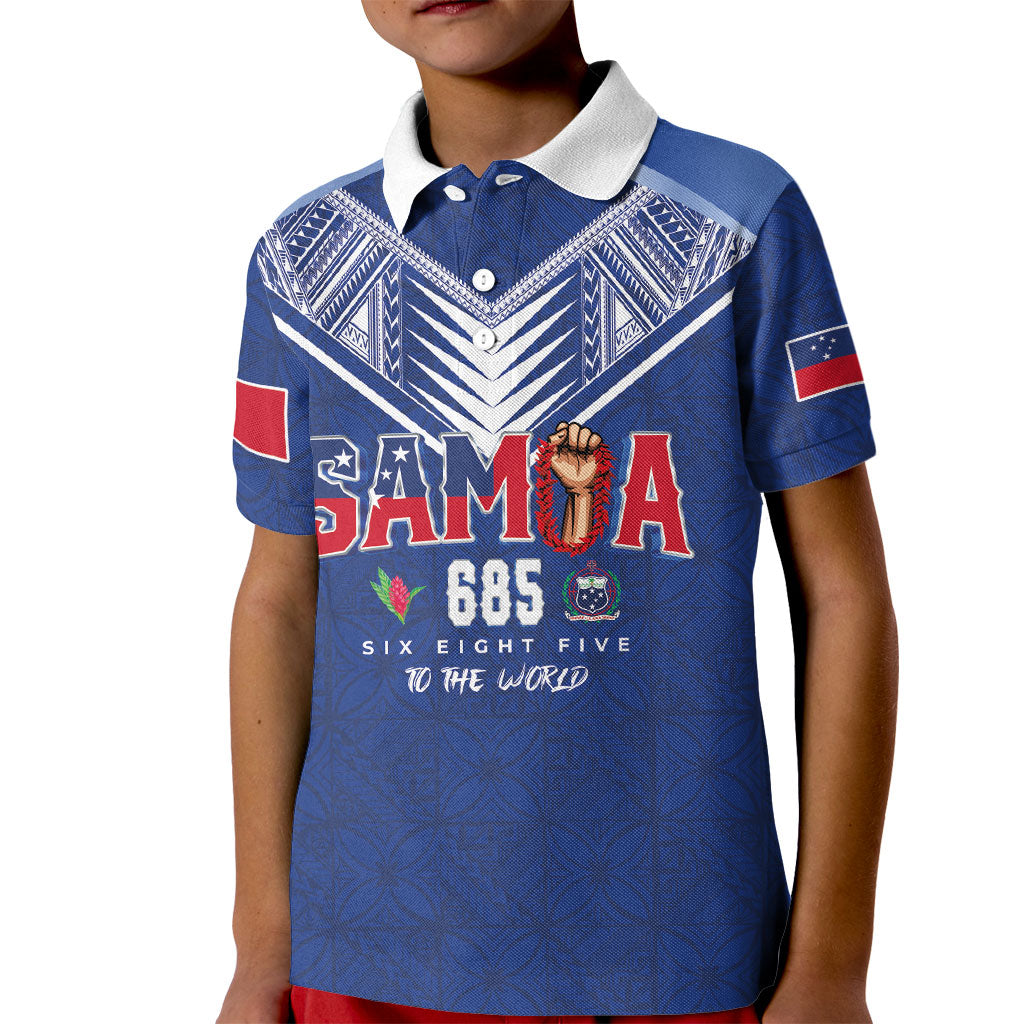Samoa Rugby Custom Kid Polo Shirt Six Eight Five to The World - Pacific Motif LT03 Kid Multicolor - Polynesian Pride