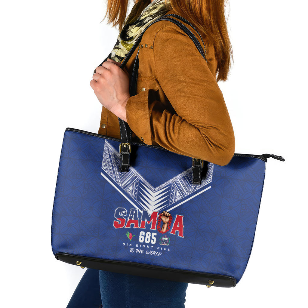 Samoa Rugby Leather Tote Bag Six Eight Five to The World - Pacific Motif LT03 Multicolor - Polynesian Pride
