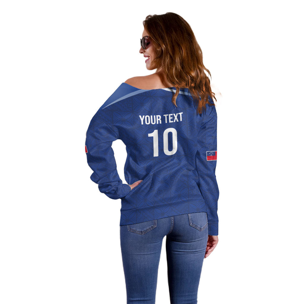 Samoa Rugby Custom Off Shoulder Sweater Six Eight Five to The World - Pacific Motif LT03 - Polynesian Pride