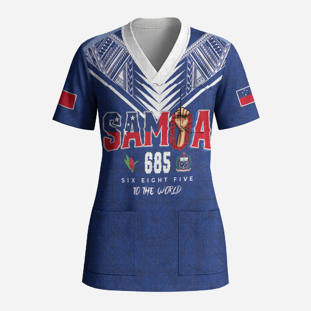 Samoa Rugby Custom Scrub Top Six Eight Five to The World - Pacific Motif LT03 Adult Multicolor - Polynesian Pride