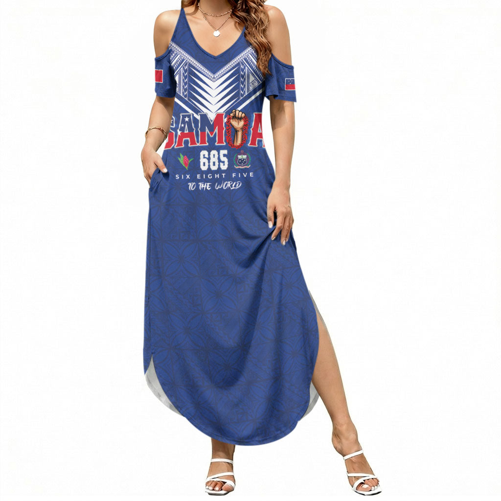 Samoa Rugby Custom Summer Maxi Dress Six Eight Five to The World - Pacific Motif LT03 Women Multicolor - Polynesian Pride