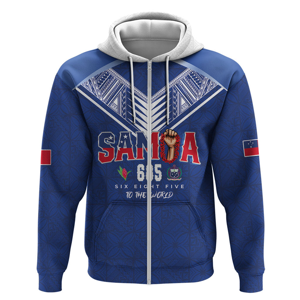Samoa Rugby Custom Zip Hoodie Six Eight Five to The World - Pacific Motif LT03 Zip Hoodie Multicolor - Polynesian Pride