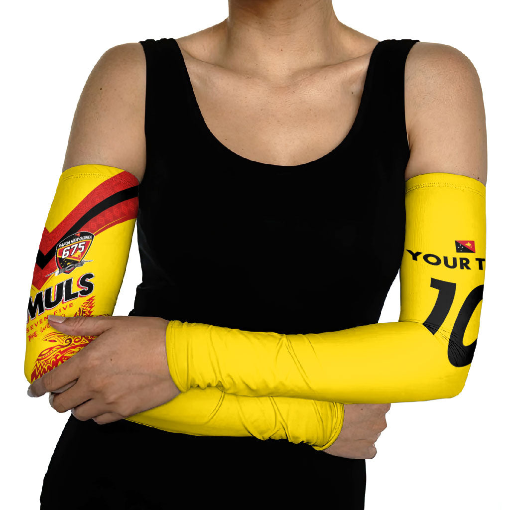 Papua New Guinea Rugby Custom Arm Sleeves Six Seven Five to The World - Melanesian Pattern LT03 - Polynesian Pride