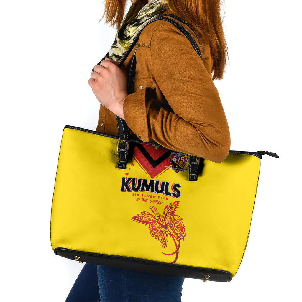 Papua New Guinea Rugby Leather Tote Bag Six Seven Five to The World - Melanesian Pattern LT03 Multicolor - Polynesian Pride