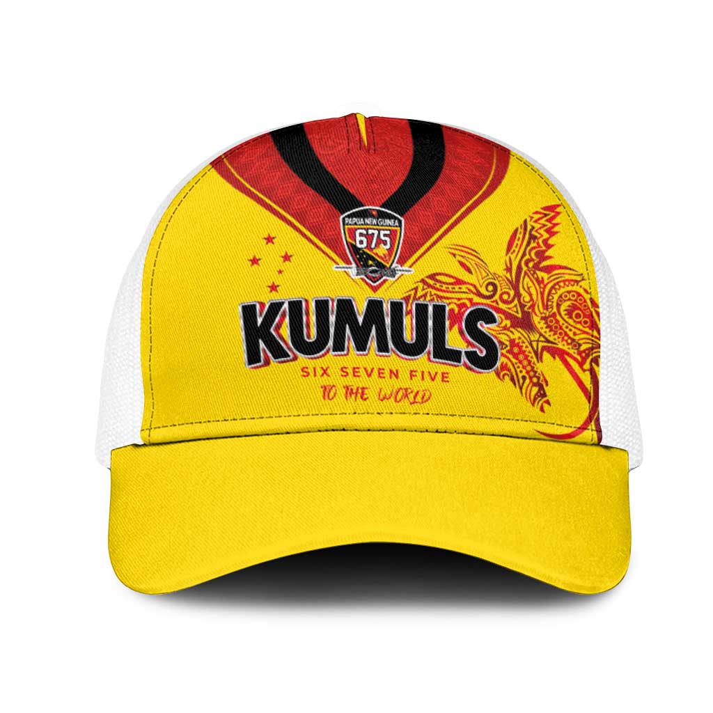 Papua New Guinea Rugby Mesh Trucker Cap Six Seven Five to The World - Melanesian Pattern LT03 One Size White Multicolor - Polynesian Pride
