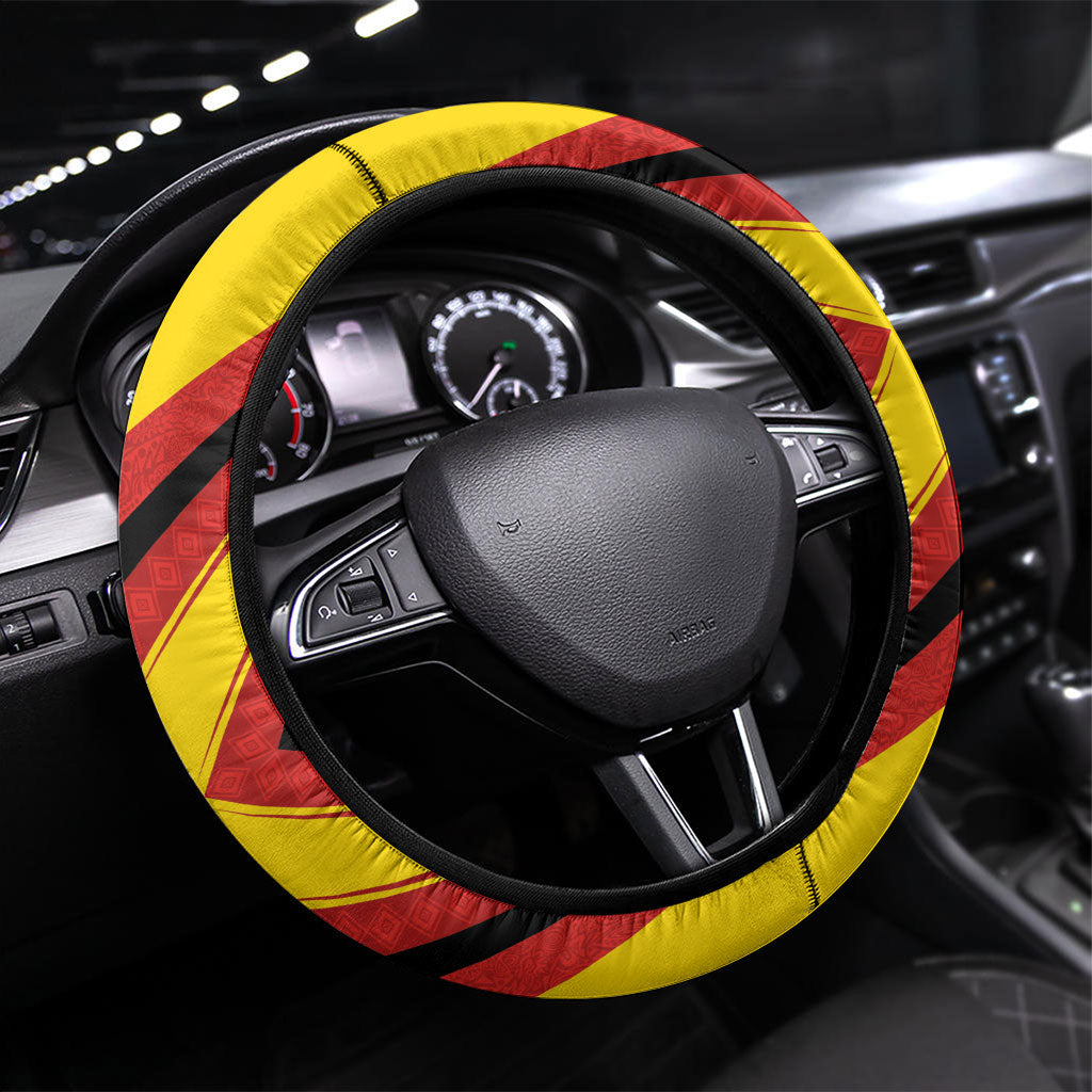 Papua New Guinea Rugby Steering Wheel Cover Six Seven Five to The World - Melanesian Pattern LT03 Universal Fit Multicolor - Polynesian Pride
