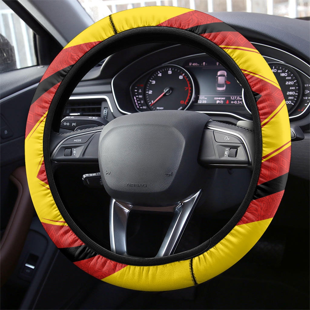 Papua New Guinea Rugby Steering Wheel Cover Six Seven Five to The World - Melanesian Pattern LT03 - Polynesian Pride