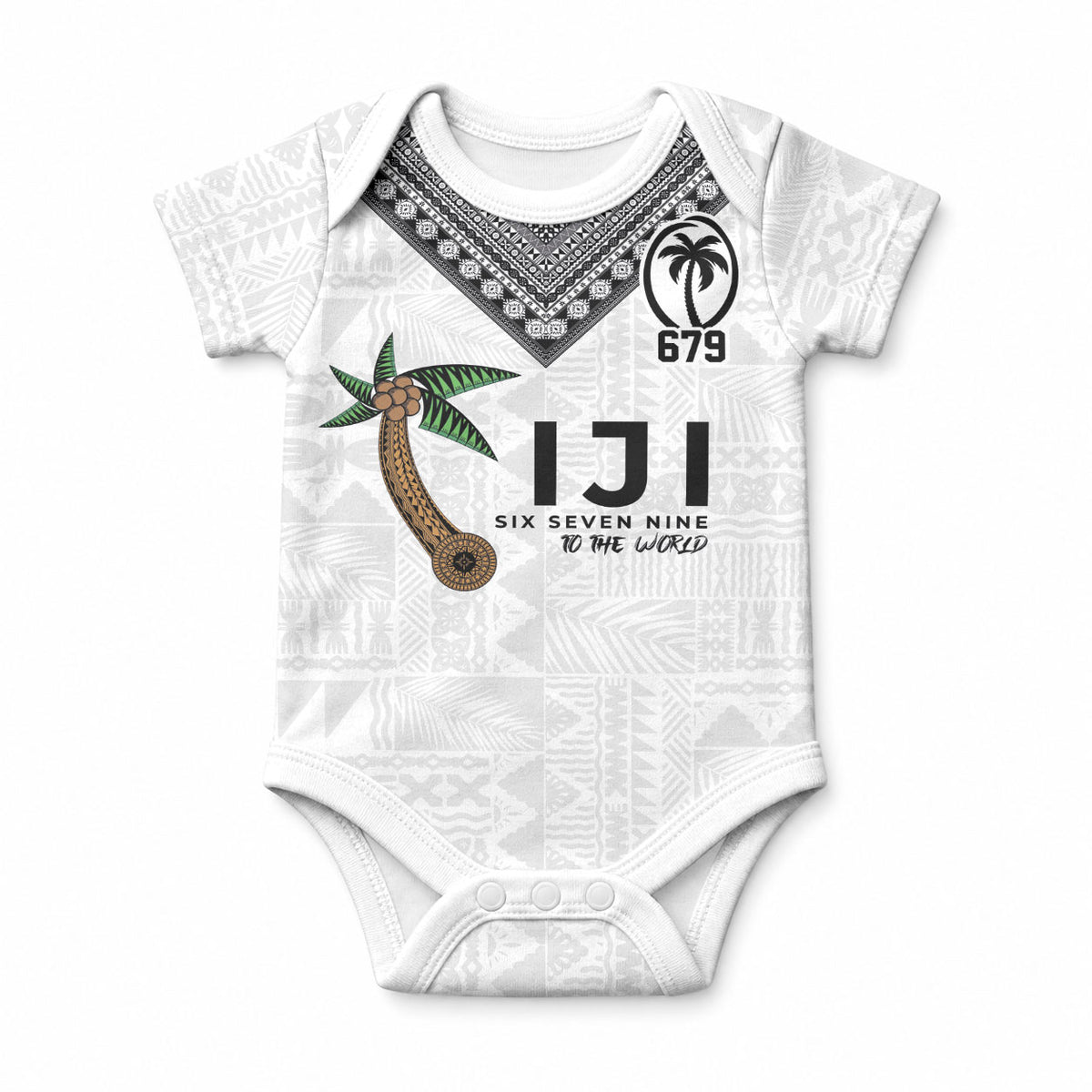 Fijian Rugby Baby Onesie Six Seven Nine to The World - Tapa Pattern LT03 Multicolor - Polynesian Pride
