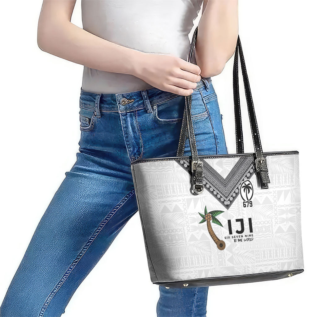 Fijian Rugby Leather Tote Bag Six Seven Nine to The World - Tapa Pattern LT03 - Polynesian Pride