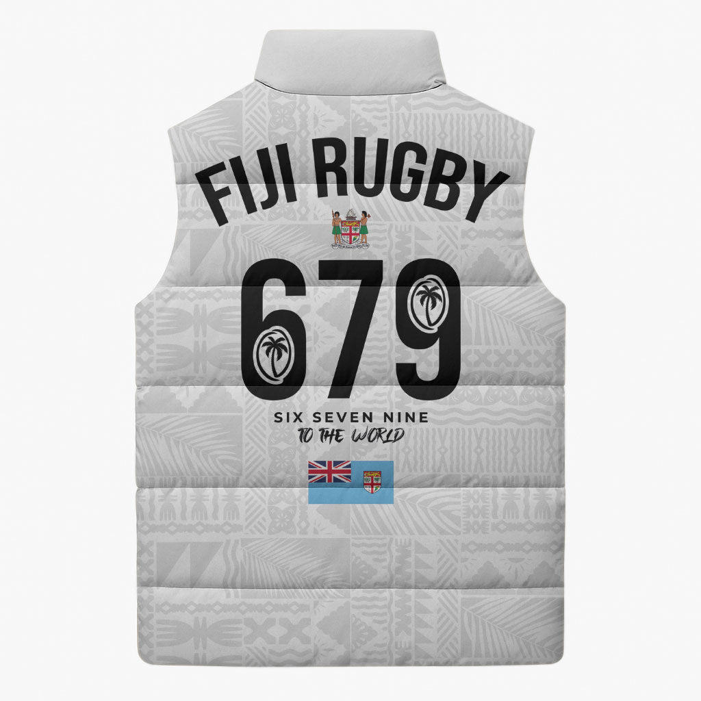 Fijian Rugby Sleeveless Puffer Jacket Six Seven Nine to The World - Tapa Pattern LT03 - Polynesian Pride