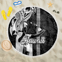 Hawaii Lanai Island Beach Blanket Hawaiian King and Kakau Symbols Abstract Shoulder Tattoo LT03 One Size 150cm Black - Wonder Print Shop
