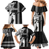 Hawaii Lanai Island Family Matching Mermaid Dress and Hawaiian Shirt Hawaiian King and Kakau Symbols Abstract Shoulder Tattoo LT03 - Polynesian Pride