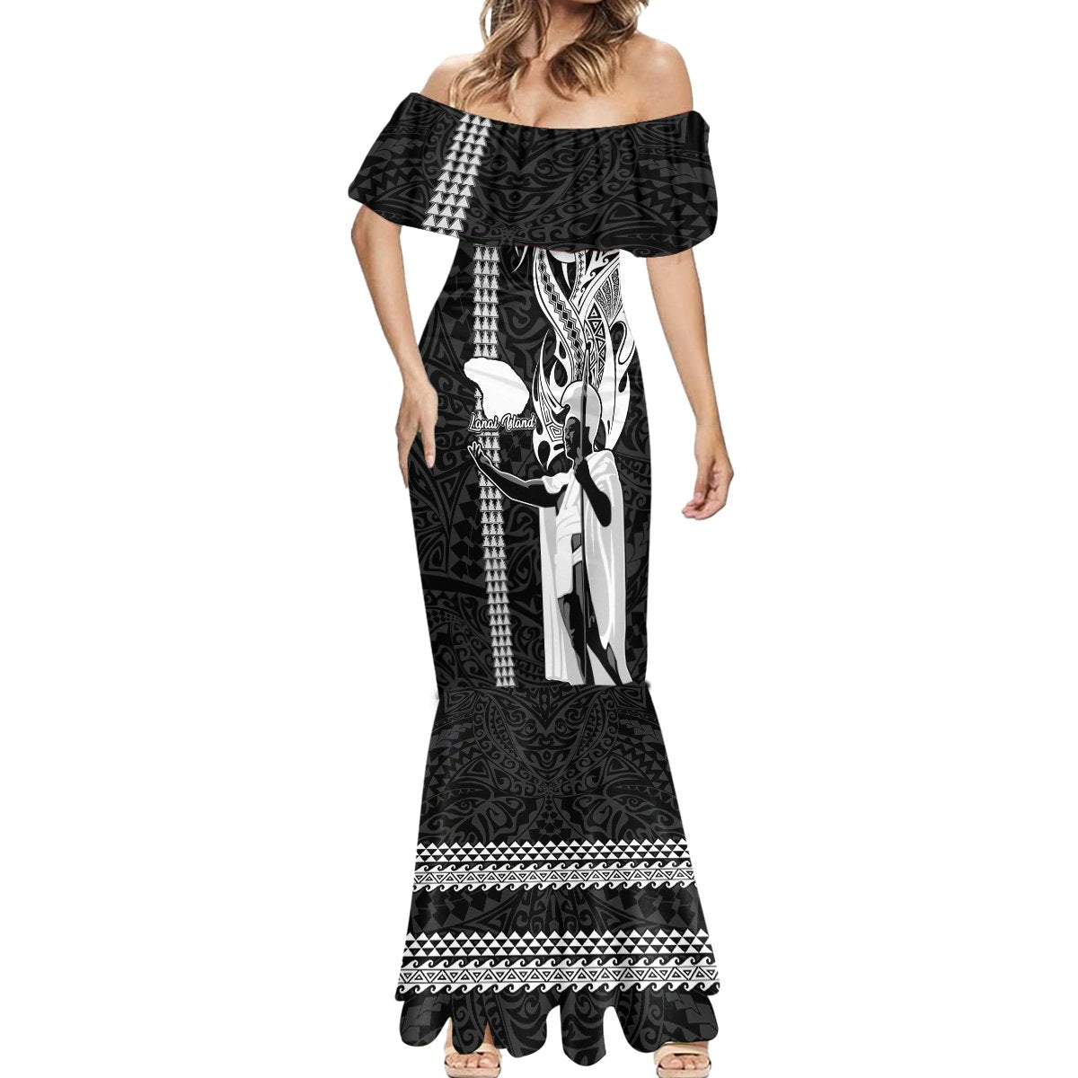 Hawaii Lanai Island Mermaid Dress Hawaiian King and Kakau Symbols Abstract Shoulder Tattoo LT03 - Polynesian Pride