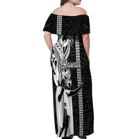 Hawaii Lanai Island Off Shoulder Maxi Dress Hawaiian King and Kakau Symbols Abstract Shoulder Tattoo LT03 - Polynesian Pride