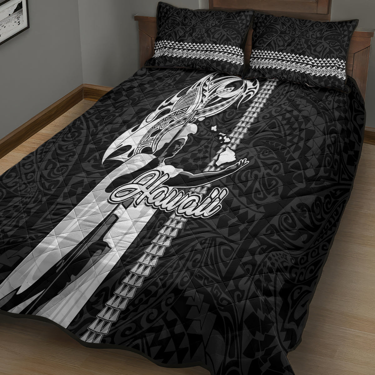 Hawaii Lanai Island Quilt Bed Set Hawaiian King and Kakau Symbols Abstract Shoulder Tattoo LT03 - Polynesian Pride