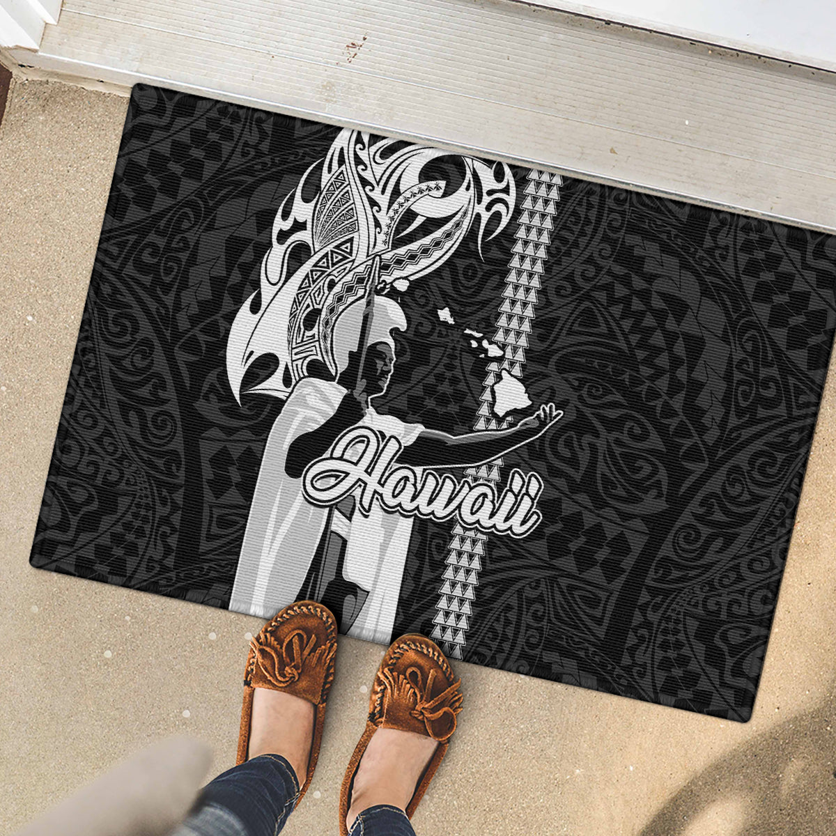 Hawaii Lanai Island Rubber Doormat Hawaiian King and Kakau Symbols Abstract Shoulder Tattoo LT03 - Polynesian Pride