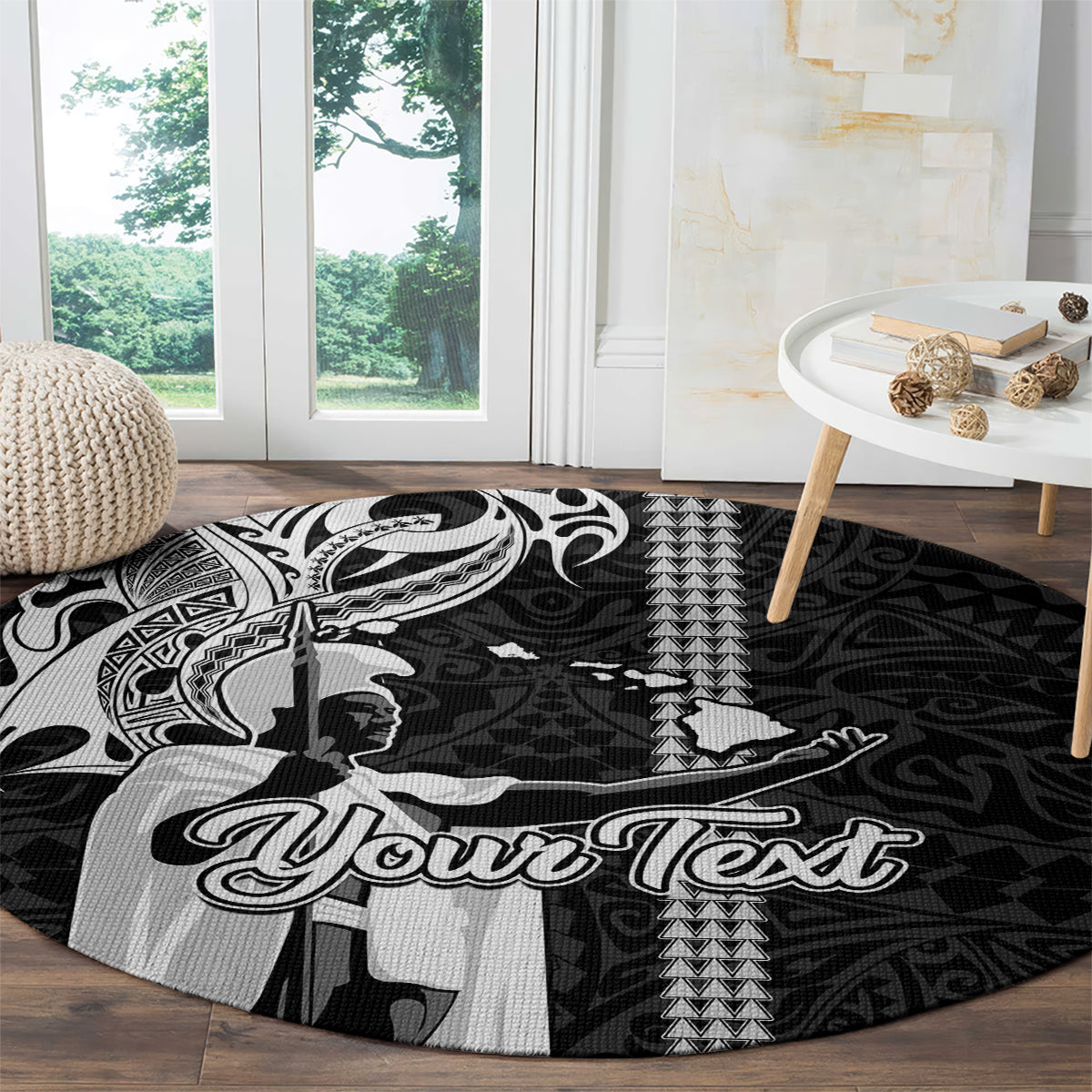 Custom Hawaii Lanai Island Round Carpet Hawaiian King and Kakau Symbols Abstract Shoulder Tattoo LT03 - Polynesian Pride