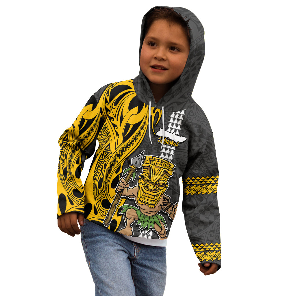 Hawaii Molokai Island Kid Hoodie Hawaiian Warrior and Kakau Symbols Abstract Tattoo LT03 - Polynesian Pride