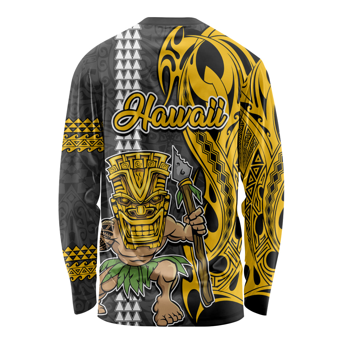 Hawaii Molokai Island Long Sleeve Shirt Hawaiian Warrior and Kakau Symbols Abstract Tattoo LT03 - Polynesian Pride