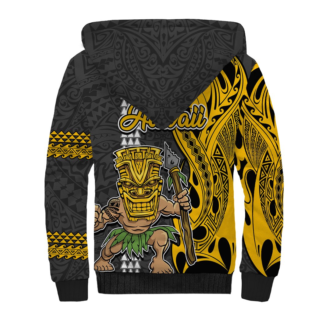 Hawaii Molokai Island Sherpa Hoodie Hawaiian Warrior and Kakau Symbols Abstract Tattoo LT03 - Polynesian Pride