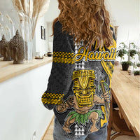 Hawaii Molokai Island Women Casual Shirt Hawaiian Warrior and Kakau Symbols Abstract Tattoo LT03 - Polynesian Pride