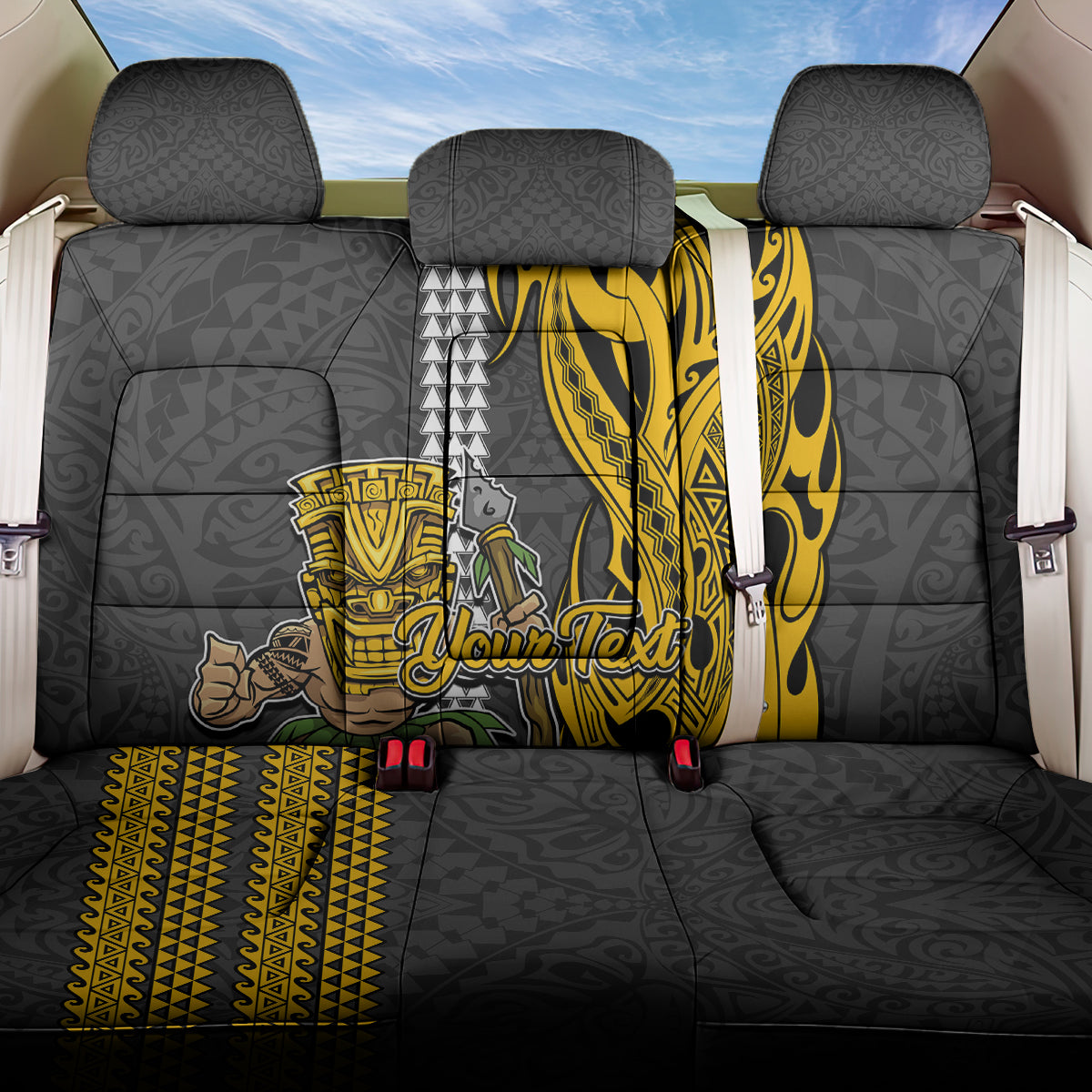 Custom Hawaii Molokai Island Back Car Seat Cover Hawaiian Warrior and Kakau Symbols Abstract Tattoo LT03 One Size Yellow - Polynesian Pride