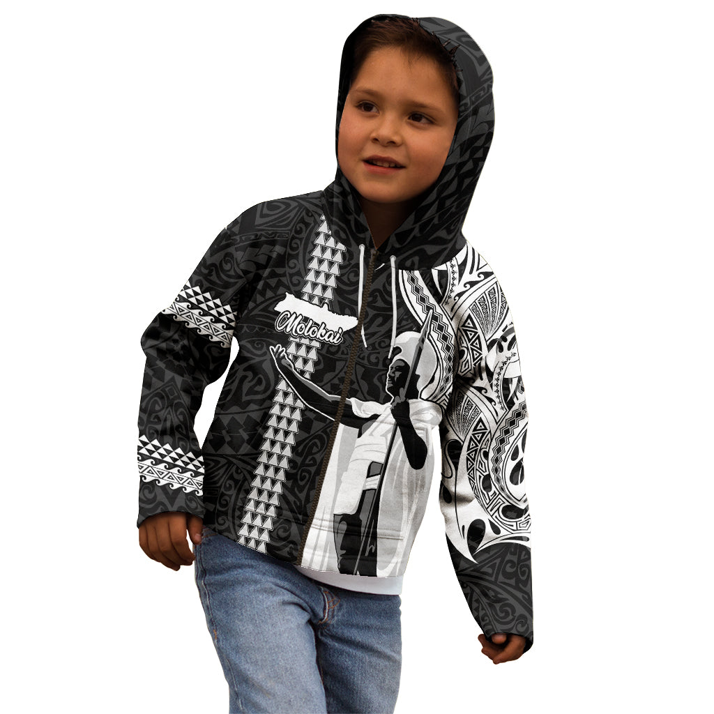 Hawaii Molokai Island Kid Hoodie Hawaiian King and Kakau Symbols Abstract Shoulder Tattoo LT03 - Polynesian Pride