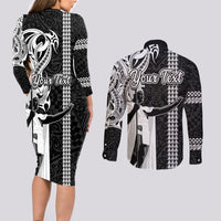 Custom Hawaii Molokai Island Couples Matching Long Sleeve Bodycon Dress and Long Sleeve Button Shirts Hawaiian King and Kakau Symbols Abstract Shoulder Tattoo LT03 - Polynesian Pride
