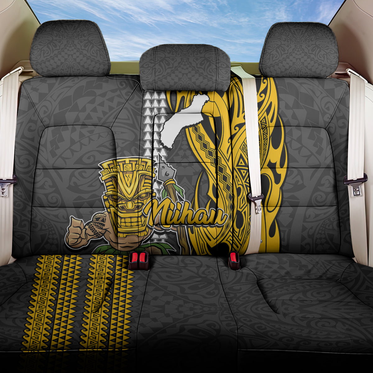 Hawaii Niihau Island Back Car Seat Cover Hawaiian Warrior and Kakau Symbols Abstract Tattoo LT03 One Size Yellow - Polynesian Pride