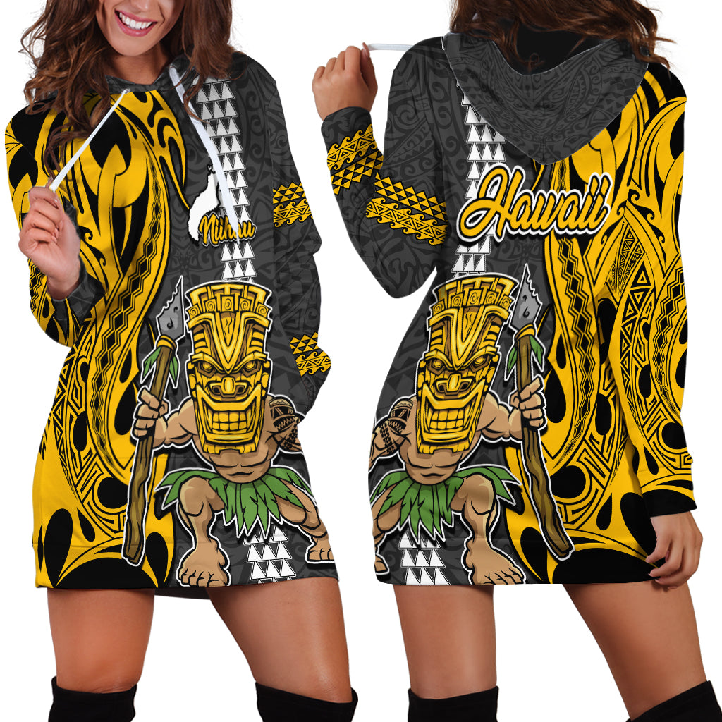 Hawaii Niihau Island Hoodie Dress Hawaiian Warrior and Kakau Symbols Abstract Tattoo LT03 - Polynesian Pride