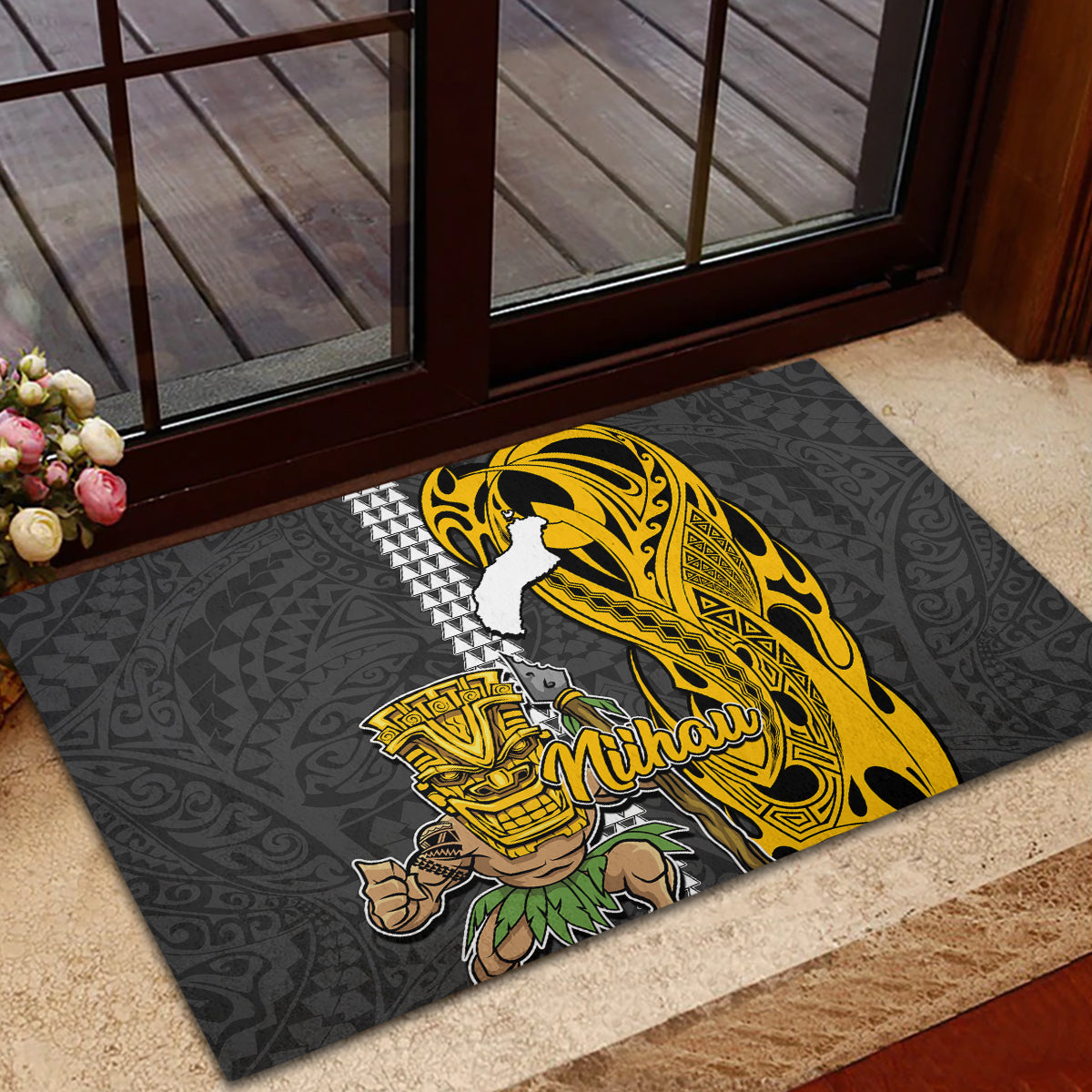Hawaii Niihau Island Rubber Doormat Hawaiian Warrior and Kakau Symbols Abstract Tattoo LT03 - Polynesian Pride