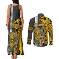Custom Hawaii Niihau Island Couples Matching Tank Maxi Dress and Long Sleeve Button Shirts Hawaiian Warrior and Kakau Symbols Abstract Tattoo LT03 - Polynesian Pride