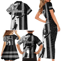 Hawaii Niihau Island Family Matching Short Sleeve Bodycon Dress and Hawaiian Shirt Hawaiian King and Kakau Symbols Abstract Shoulder Tattoo LT03 - Polynesian Pride