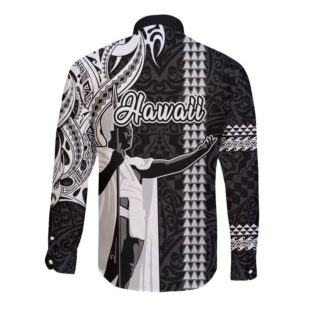 Hawaii Niihau Island Long Sleeve Button Shirt Hawaiian King and Kakau Symbols Abstract Shoulder Tattoo LT03 - Polynesian Pride