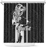 Custom Hawaii Niihau Island Shower Curtain Hawaiian King and Kakau Symbols Abstract Shoulder Tattoo LT03 Black - Polynesian Pride