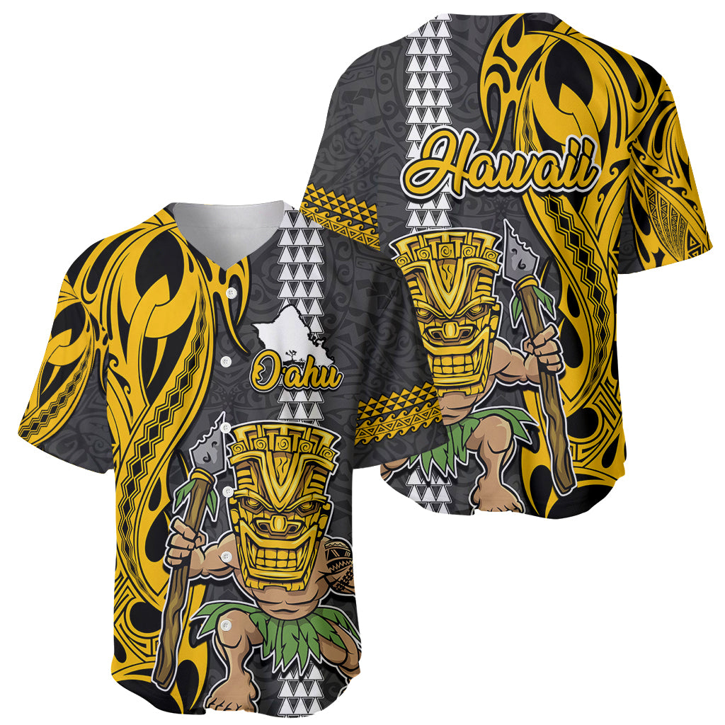 Hawaii Oahu Island Baseball Jersey Hawaiian Warrior and Kakau Symbols Abstract Tattoo LT03 - Polynesian Pride