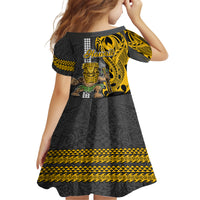 Hawaii Oahu Island Family Matching Off Shoulder Short Dress and Hawaiian Shirt Hawaiian Warrior and Kakau Symbols Abstract Tattoo LT03 - Polynesian Pride