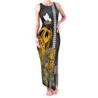 Hawaii Oahu Island Family Matching Tank Maxi Dress and Hawaiian Shirt Hawaiian Warrior and Kakau Symbols Abstract Tattoo LT03 Mom's Dress Yellow - Polynesian Pride