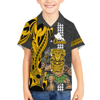 Hawaii Oahu Island Kid Hawaiian Shirt Hawaiian Warrior and Kakau Symbols Abstract Tattoo LT03 Kid Yellow - Polynesian Pride