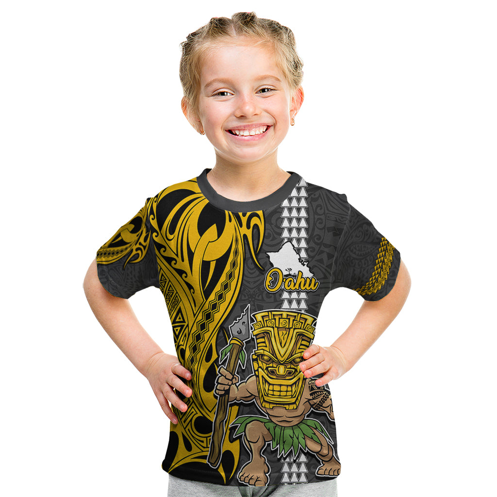 Hawaii Oahu Island Kid T Shirt Hawaiian Warrior and Kakau Symbols Abstract Tattoo LT03 Yellow - Polynesian Pride