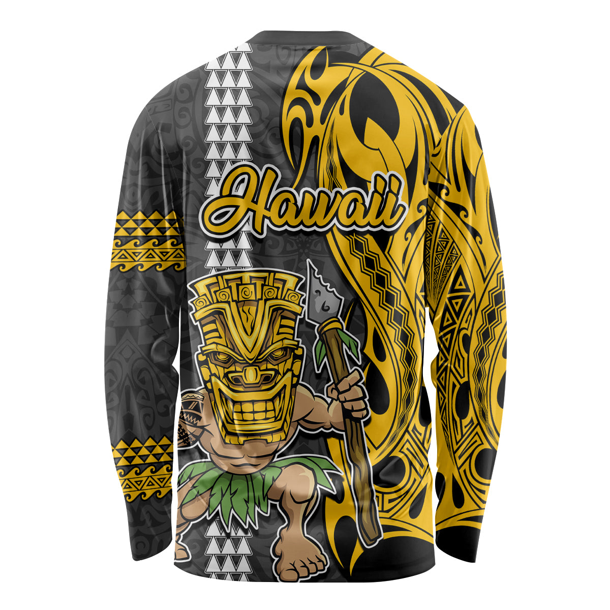 Hawaii Oahu Island Long Sleeve Shirt Hawaiian Warrior and Kakau Symbols Abstract Tattoo LT03 - Polynesian Pride