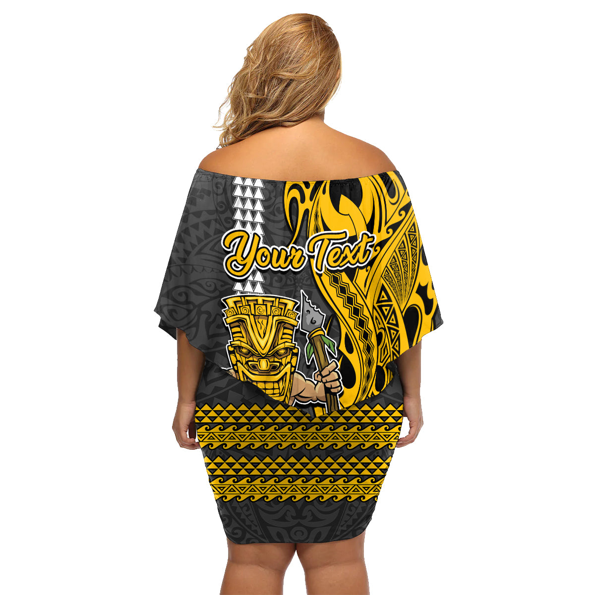 Custom Hawaii Oahu Island Family Matching Off Shoulder Short Dress and Hawaiian Shirt Hawaiian Warrior and Kakau Symbols Abstract Tattoo LT03 - Polynesian Pride