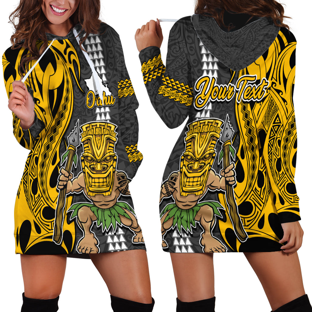 Custom Hawaii Oahu Island Hoodie Dress Hawaiian Warrior and Kakau Symbols Abstract Tattoo LT03 - Polynesian Pride