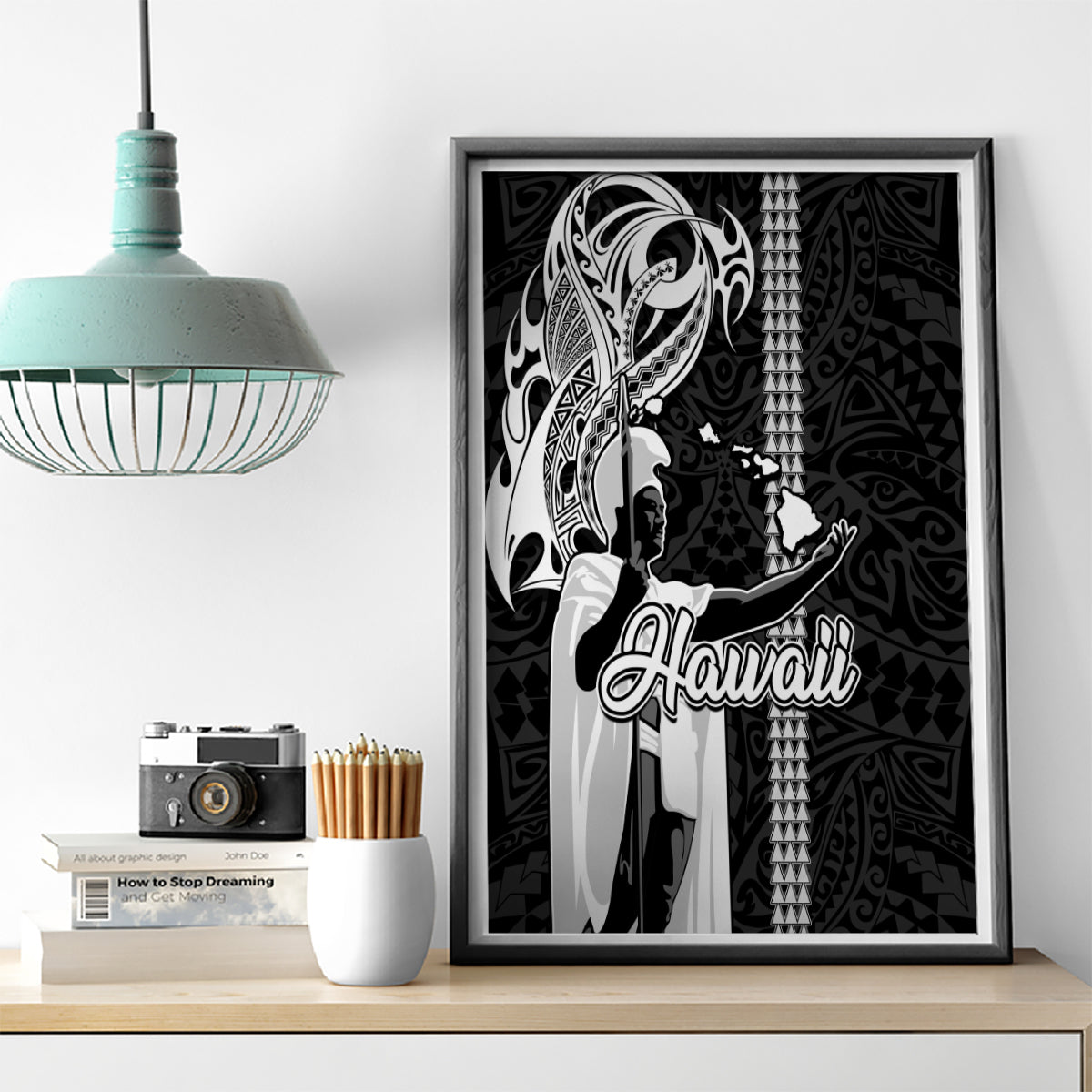Hawaii Oahu Island Canvas Wall Art Hawaiian King and Kakau Symbols Abstract Shoulder Tattoo LT03 - Polynesian Pride