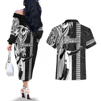 Hawaii Oahu Island Couples Matching Off The Shoulder Long Sleeve Dress and Hawaiian Shirt Hawaiian King and Kakau Symbols Abstract Shoulder Tattoo LT03 - Polynesian Pride