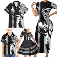 Hawaii Oahu Island Family Matching Short Sleeve Bodycon Dress and Hawaiian Shirt Hawaiian King and Kakau Symbols Abstract Shoulder Tattoo LT03 - Polynesian Pride