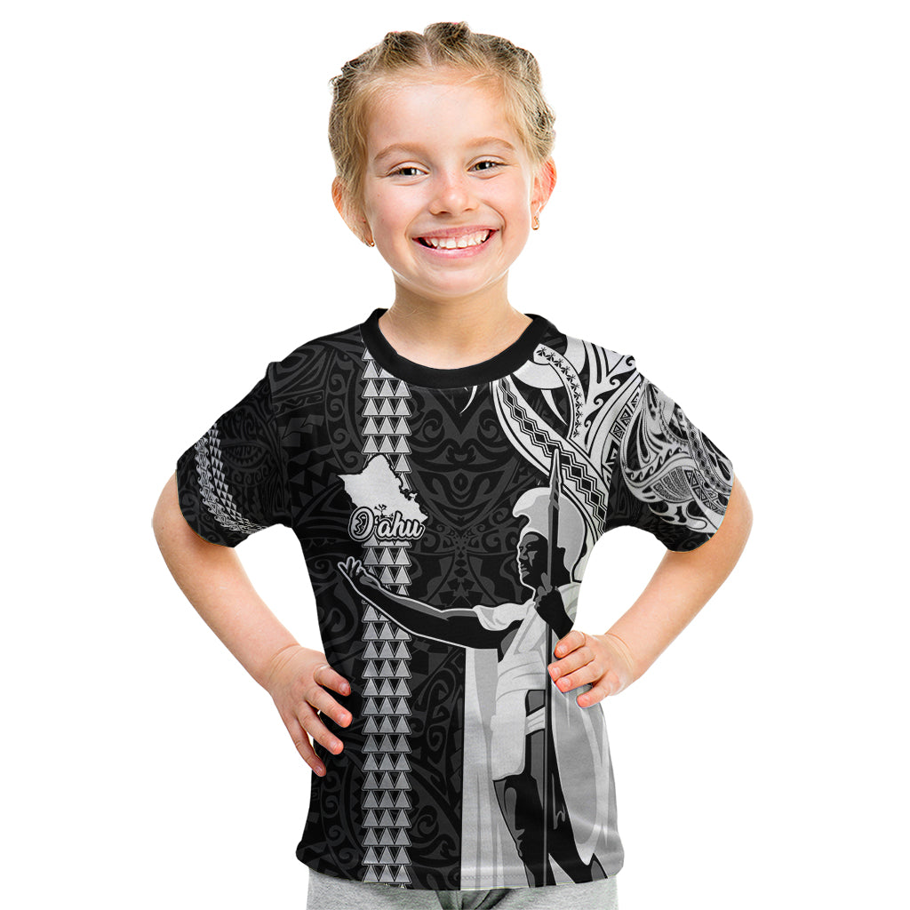 Hawaii Oahu Island Kid T Shirt Hawaiian King and Kakau Symbols Abstract Shoulder Tattoo LT03 Black - Polynesian Pride