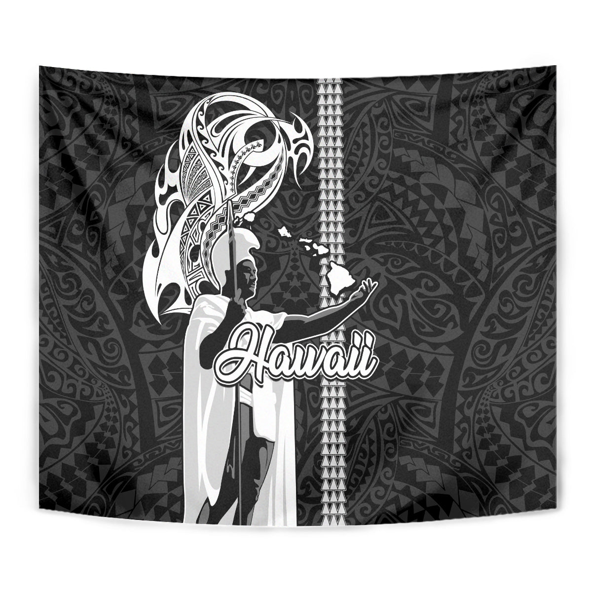 Hawaii Oahu Island Tapestry Hawaiian King and Kakau Symbols Abstract Shoulder Tattoo LT03 - Polynesian Pride