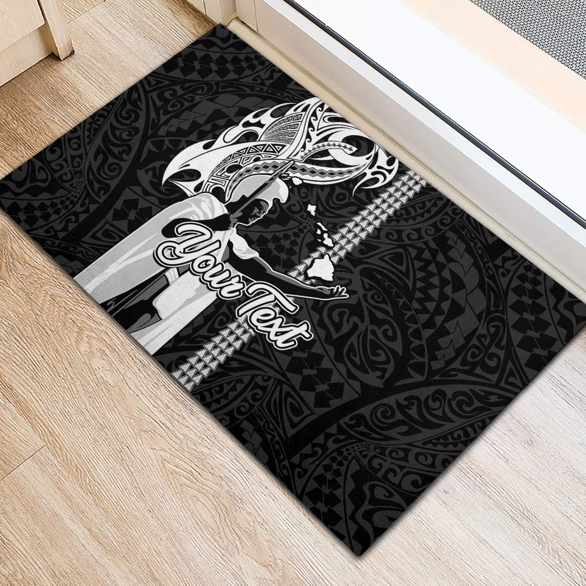 Custom Hawaii Oahu Island Rubber Doormat Hawaiian King and Kakau Symbols Abstract Shoulder Tattoo LT03 - Polynesian Pride